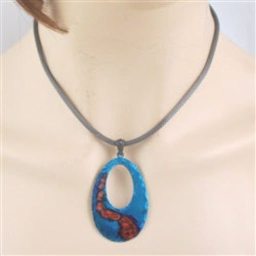Blue Patina Pendant Necklace On Gunmetal Mesh ChaIn - VP's Jewelry