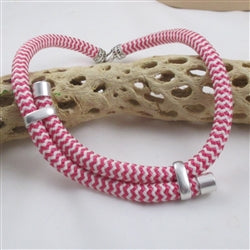 Pink Candy Striped Cotton Rope Cord Necklace Uniquely Different Style - VP's Jewelry