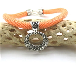 Peach Cotton Climbing  Cord  Necklace with Antique Silver Pendant