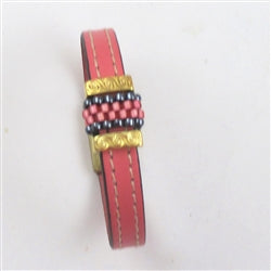 Pink Leather Bracelet with Gold Accents - VP's Jewelry
