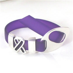 Classic ultra-light purple PVC  cord bracelet with silver buckle clasp & awareness ribbon