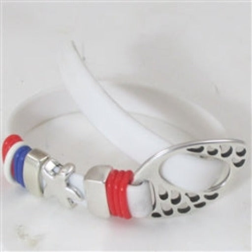 Classic ultra-light white PVC  cord bracelet with silver buckle clasp & star and stripes accents