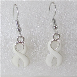 White awareness ribbon charm earrings