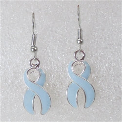 Awareness earring in pale light blue ribbon charms