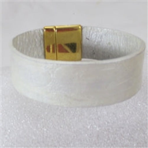 Wide white embossed leather bracelet for a woman