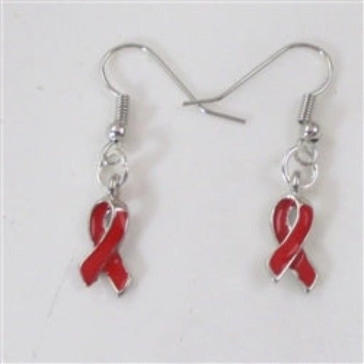 Small red awareness ribbon earrings