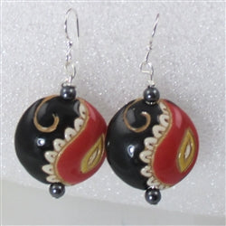 Handmade Hot Rod Paisley Black & Red Earrings Golem Design - VP's Jewelry