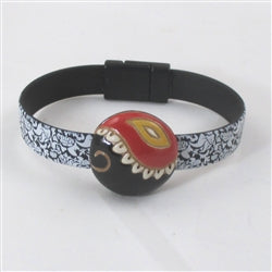 Black & White PVC  cord bracelet with handmade accent