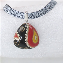 White & Black Ribbon Choker Necklace Black & Red Handmade Pendant  - VP's Jewelry
