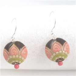 Handmade Brown & Pink Floral Ceramic Earrings Golem - VP's Jewelry  