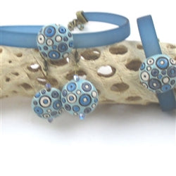 Teal Jelly Band Ribbon Choker Bracelet Bubble Earrings Handmade - VP's Jewelry