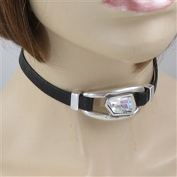 Designer Black PVC Ribbon Choker with Crystal Accent - VP's Jewelry