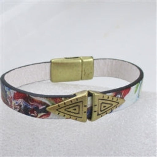 Multi-colored Leather Bracelet with Antique Gold Accents - VP's Jewelry