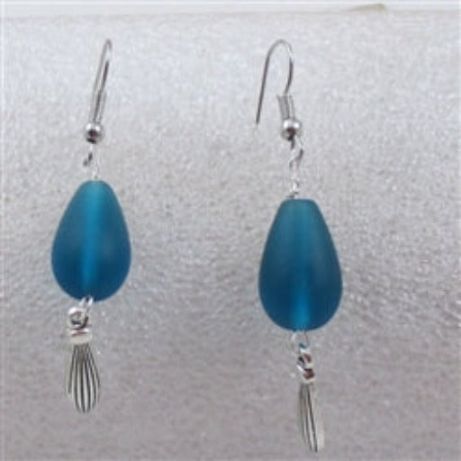 Buy turquoise sea glass teardrop earring with silver accent on hypo-allergenic  ear wires