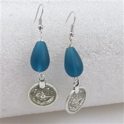 Buy frosted turquoise sea glass teardrop earring on hypo-allergenic  ear wires