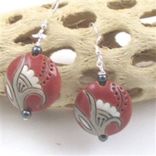 Handmade Red & Tan Flower Earrings Golem - VP's Jewelry  