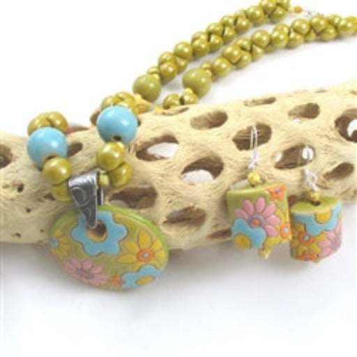 Handmade Yellow & Blue Artisan Bead Necklace & Earrings - VP's Jewelry 