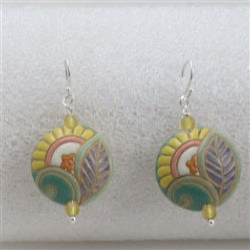 Handmade Ivory, Green & Yellow Paisley Ceramic Earrings Golem - VP's Jewelry