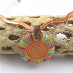 Multi-colored Large Pendant on Copper Neck Wire Handmade - VP's Jewelry