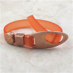 Orange Ultra-lite Bracelet Soft Supple Vinyl Cord Copper Accent - VP's Jewelry