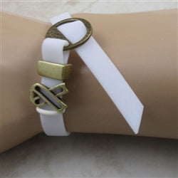 White Awareness Ribbon Bracelet Buckle Clasp Soft Vinyl Cord - VP's Jewelry