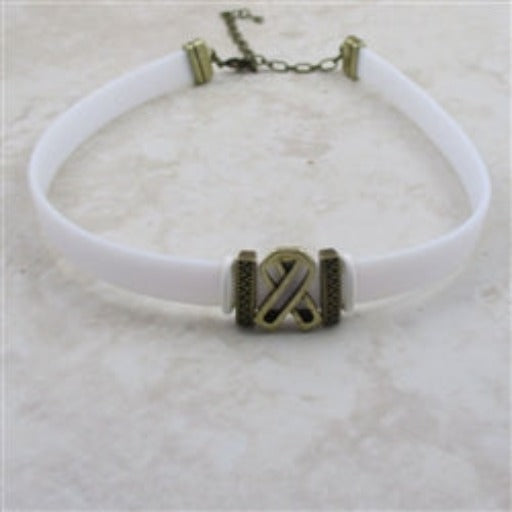 White Choker Awareness Ribbon Minimalist Narrow Band Necklace - VP's Jewelry