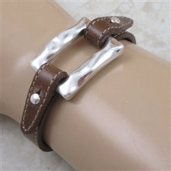 Unisex Brown Leather Bracelet Open Ring Design - VP's Jewelry