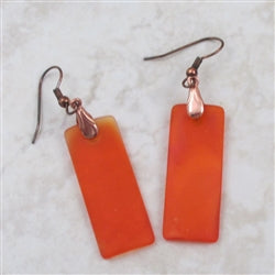 Buy orange sea glass on copper earring