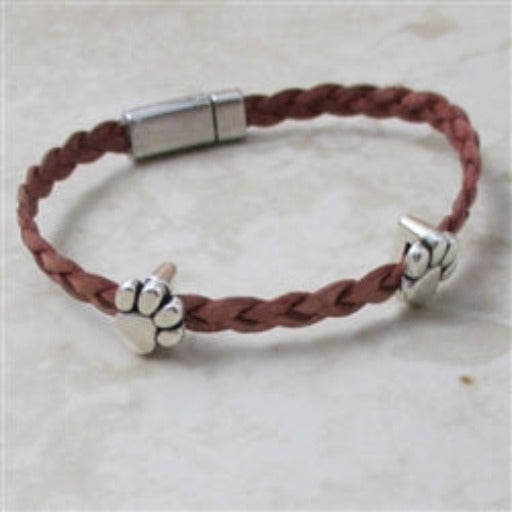 Pink Girl's Braided Leather Bracelet with Cat Paws - VP's Jewelry