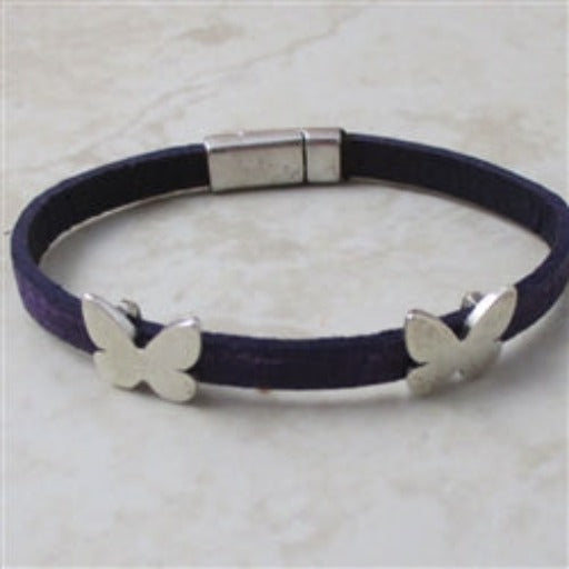 Girl's Purple Leather Bracelet with Butterflies - VP's Jewelry