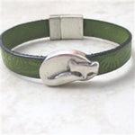 Kid's Olive Green Leather Bracelet Cat Accent - VP's Jewelry