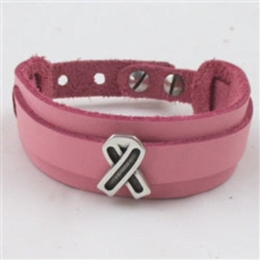 Pink Awareness Leather Cuff Bracelet Unisex - VP's Jewelry
