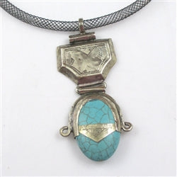 African Antique Silver & Turquoise Pendant Necklace - VP's Jewelry