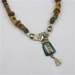 African Antique Silver & Jade Beaded  Pendant Necklace