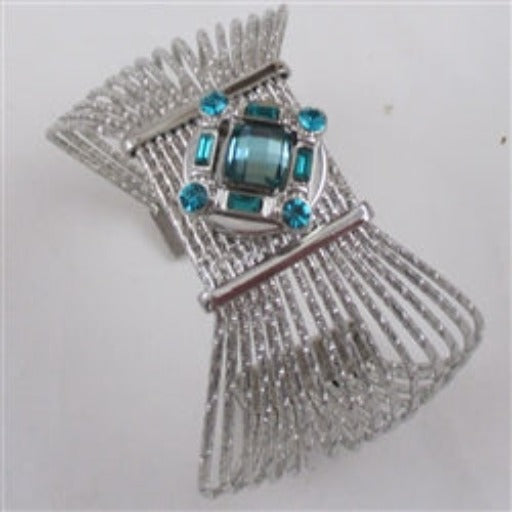 Big Silver Cuff Bracelet with Turquoise Crystal Accent - VP's Jewelry 