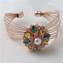 Big Rose Gold Cuff Bracelet with Multi-colored Crystal Accent - VP's Jewelry