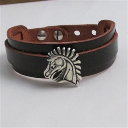 Maroon Leather Cuff Bracelet Hose Head Accent Unisex - VP's Jewelry