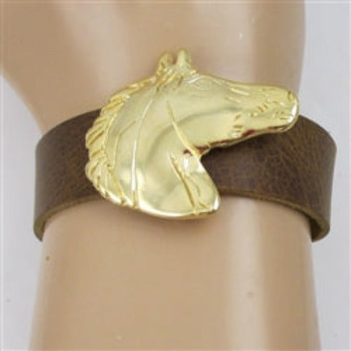 Man's Whiskey Brown Leather Strap Bracelet with Horse Accent - VP's Jewelry