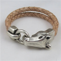 Buy handcrafted horse head braided beige leather bracelet