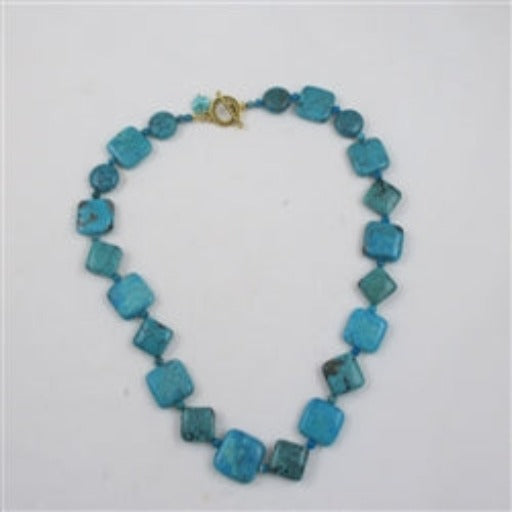 Classic Diamond & Square Turquoise Necklace - VP's Jewelry