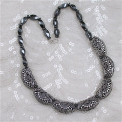 Hematite and fancy silver bead necklace