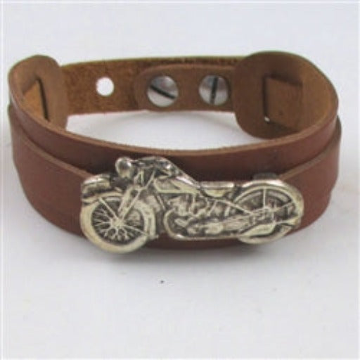 Chestnut Brown Motorcycle Leather Cuff Bracelet Unisex - VP's Jewelry