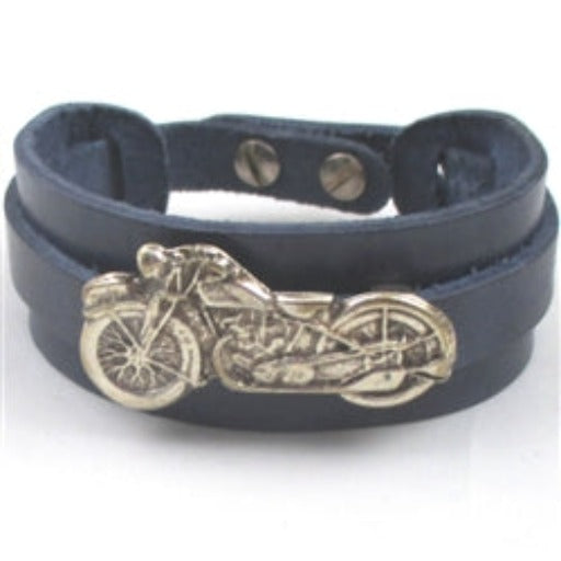 Navy Blue Motorcycle Leather Cuff Bracelet Unisex - VP's Jewelry