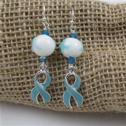 Teal Awareness Ribbon & Bead Earrings - VP's Jewelry
