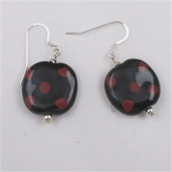 Fair Trade Bead Earrings in Handmade Black and Red Kazuri Beads - VP's Jewelry  
