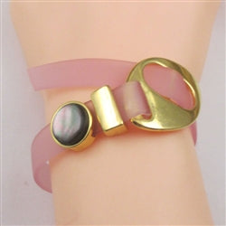 Pink Jelly Band Buckle Bracelet Black Pearl Accent - VP's Jewelry
