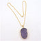 Amethyst Druzy Crystal Quartz Pendant On Gold Chain Necklace - VP's Jewelry