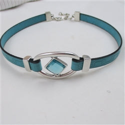 Designer Turquoise Ribbon Choker with Crystal Accent - VP's Jewelry