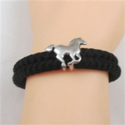 Kids Black Cotton Cord Bracelet with Horse Accent Unisex - VP's Jewelry