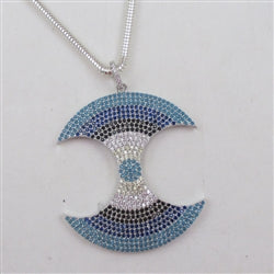 Aqua Cut Out Circle Multi-stone Pendant of Silver Chain Necklace - VP's Jewelry